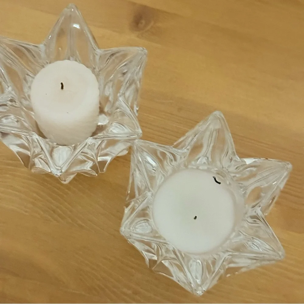 KOSTA BODA Crystal Clear Tulip Flower Votive Candle Holders Pair Sweden